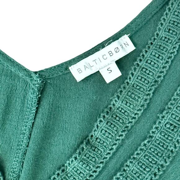 Baltic Born Jennifer Hunter Green Flutter Tassel Tie Double Slit Midi Dress sz S - Picture 6 of 13